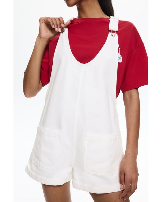 Pull&Bear Red Short Denim Dungarees With Pockets