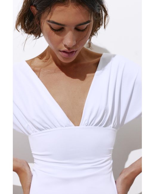 Pull&Bear White Gathered V-Neck Top