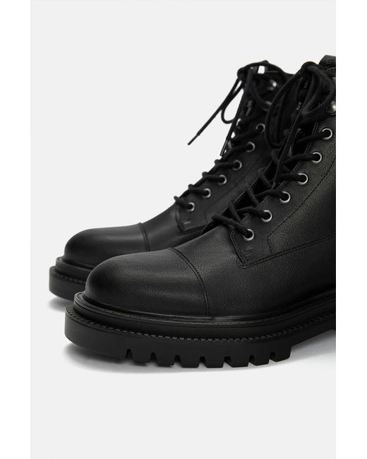 Pull&Bear Black Lace-Up Boots for men