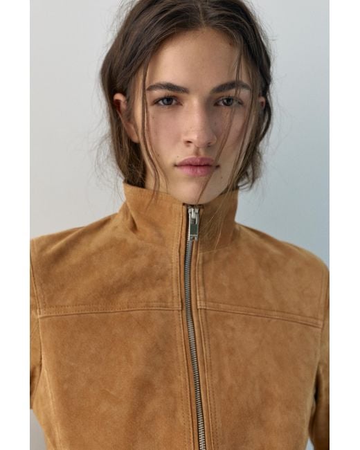 Pull&Bear Natural 100% Suede Leather Jacket