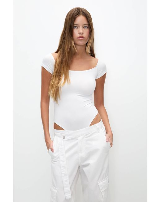 Pull&Bear White Short Sleeve Polyamide Bodysuit