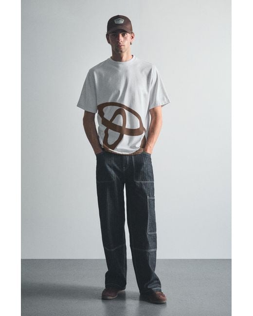Pull&Bear Gray Toyota Logo Regular Fit T-Shirt for men