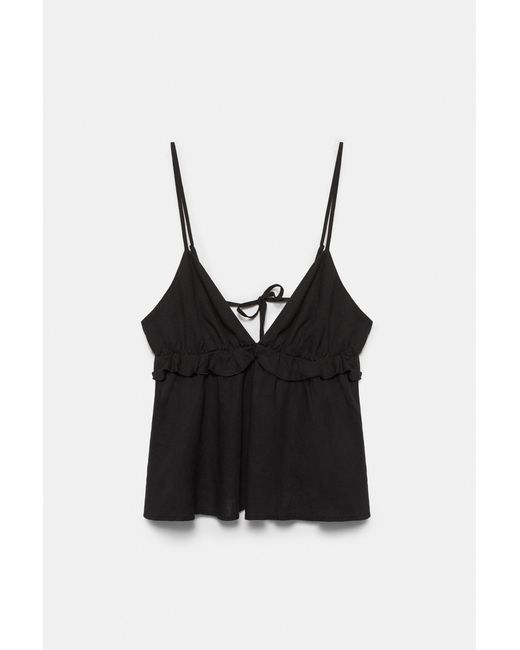 Pull&Bear Black Ruffled Linen Top