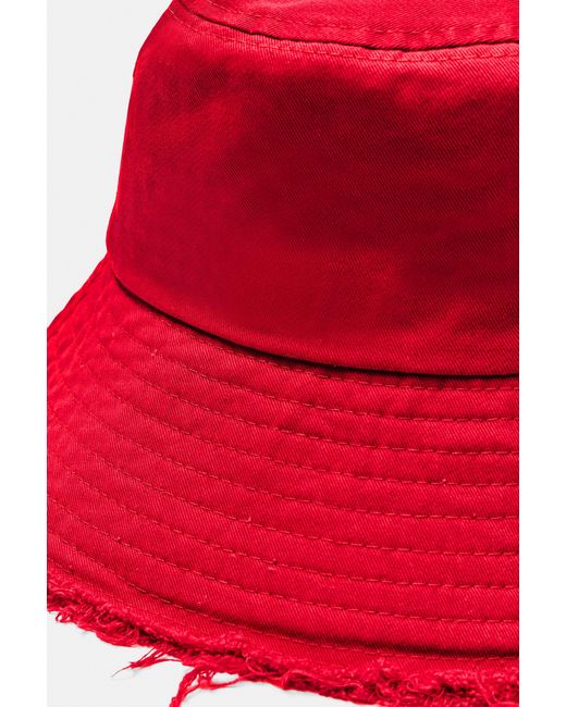 Pull&Bear Red Frayed Hem Bucket Hat