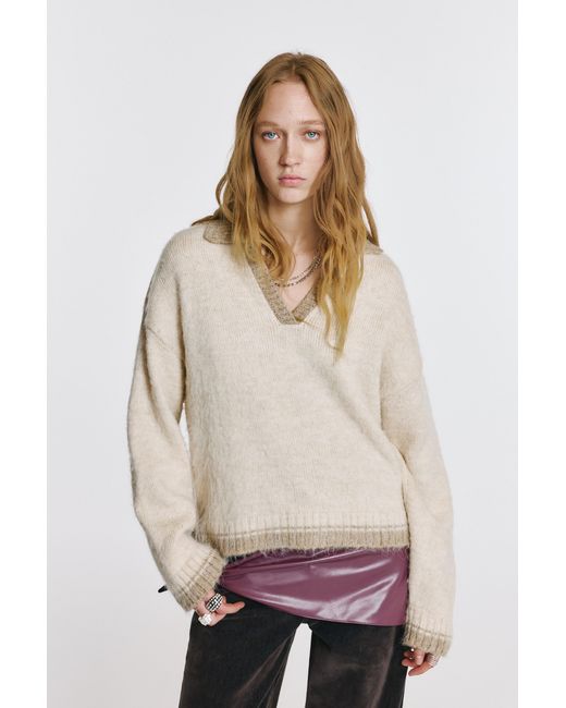 Pull&Bear Natural Polo Collar Sweater