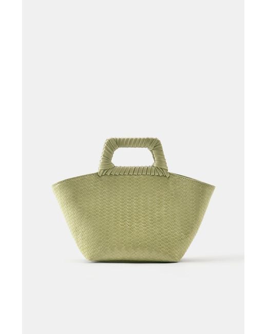 Pull&Bear Green Mini Woven Basket Bag