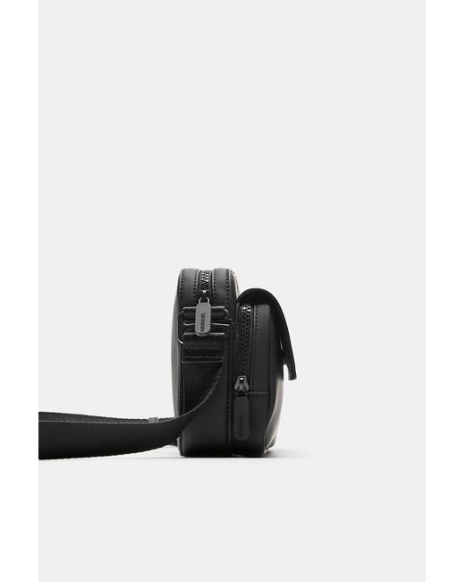 Pull&Bear Black Rubberised Crossbody Bag for men
