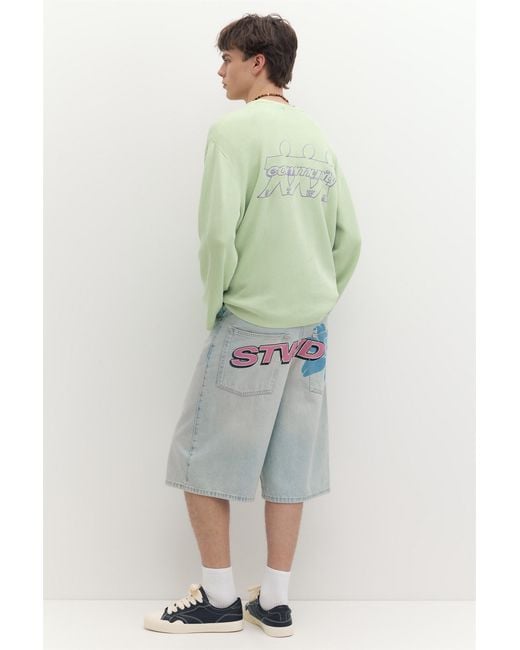 Pull&Bear Gray Stwd Skater Denim Bermuda Shorts for men