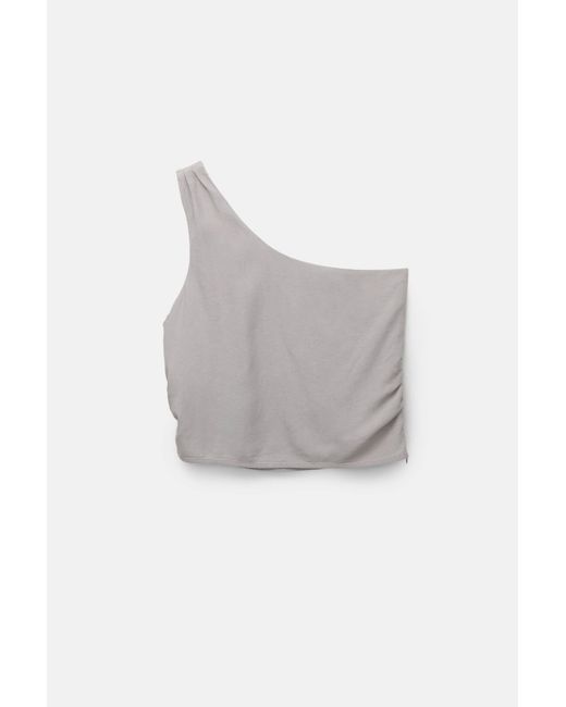Pull&Bear White Asymmetrisches Rustikales Top