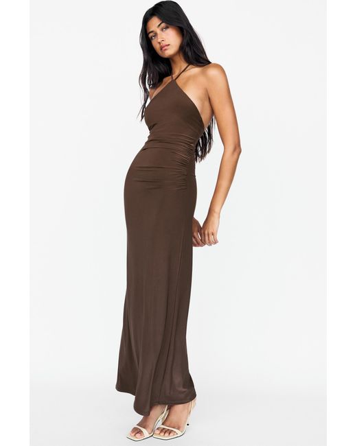 Pull&Bear Brown Draped Halterneck Midi Dress