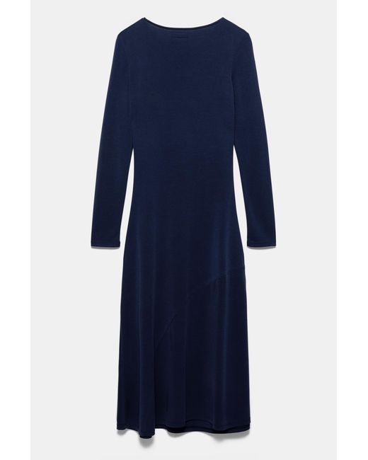 Pull&Bear Blue Draped Flowing Cupro Midi Dress