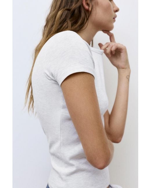 Pull&Bear Gray Short Sleeve Fitted T-Shirt