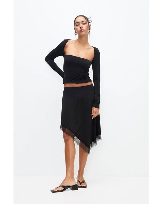 Pull&Bear Black Asymmetric Lace Midi Skirt