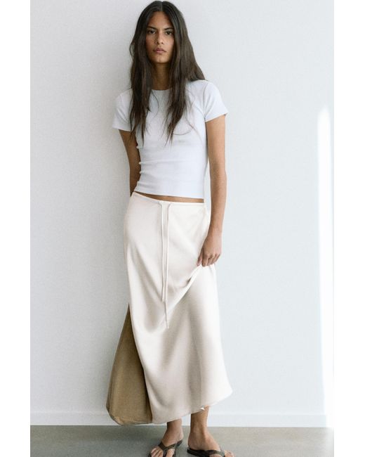 Pull&Bear White Satin Midi Skirt