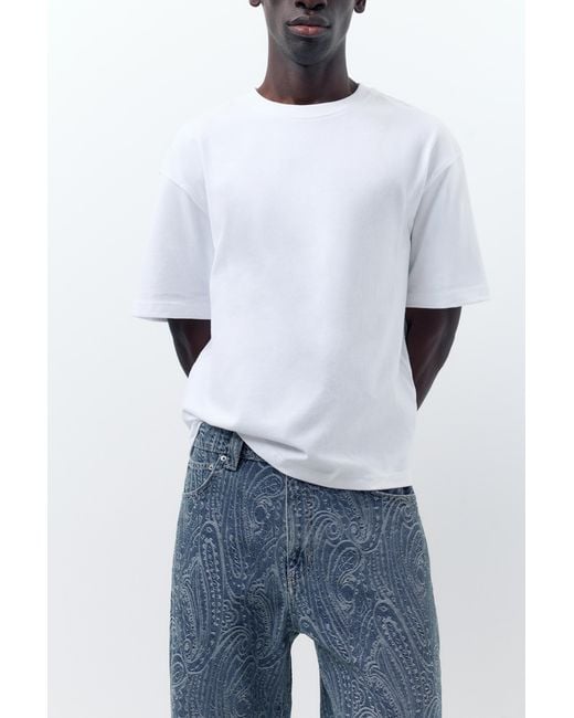 Pull&Bear Blue Straight Jacquard Paisley Jeans for men