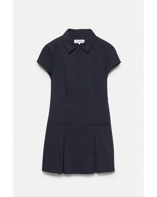Pull&Bear Blue Short Pinstripe Dress With Box Pleats