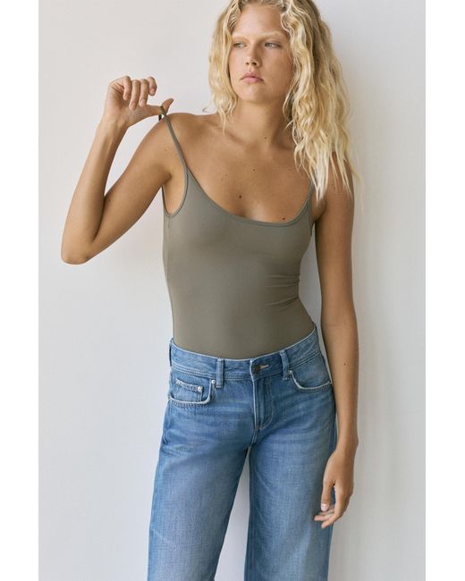 Pull&Bear Blue Polyamide Bodysuit With Thin Straps