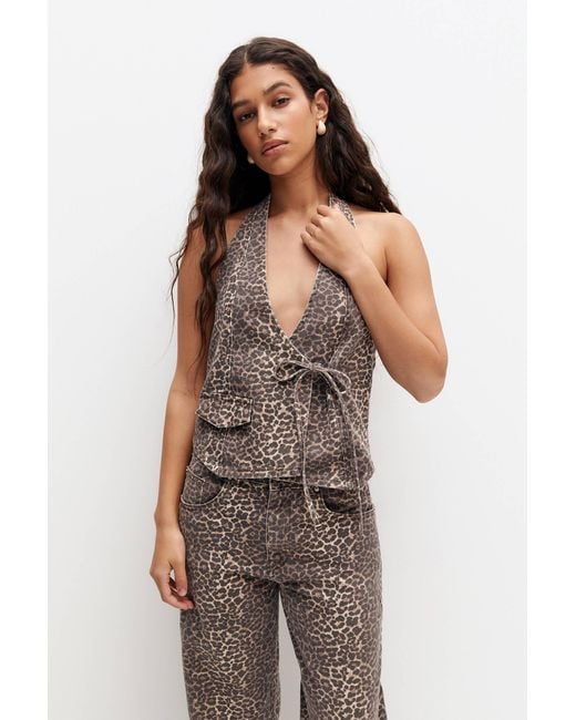 Pull&Bear Brown Leopard Top With Open Back
