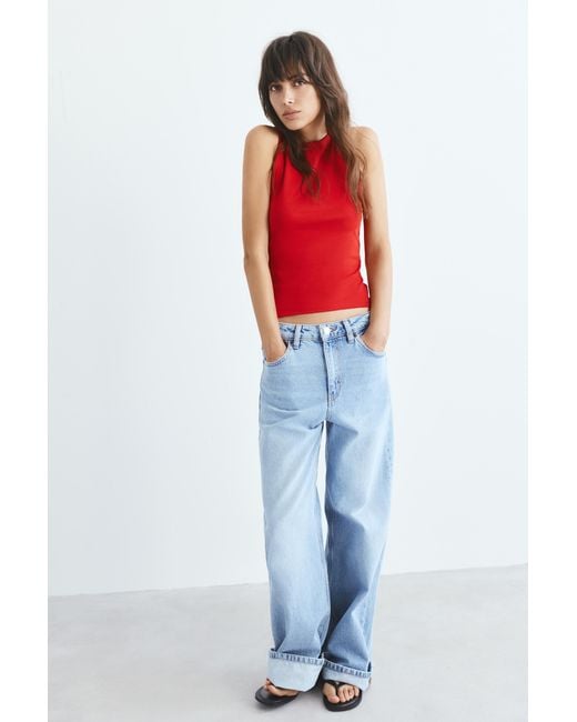 Pull&Bear Red Round Neck Tank Top