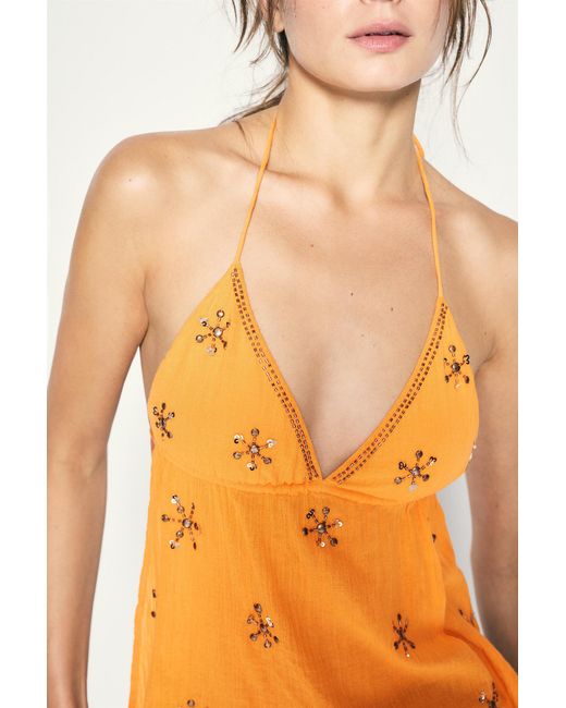 Pull&Bear Orange Beaded Halter Top