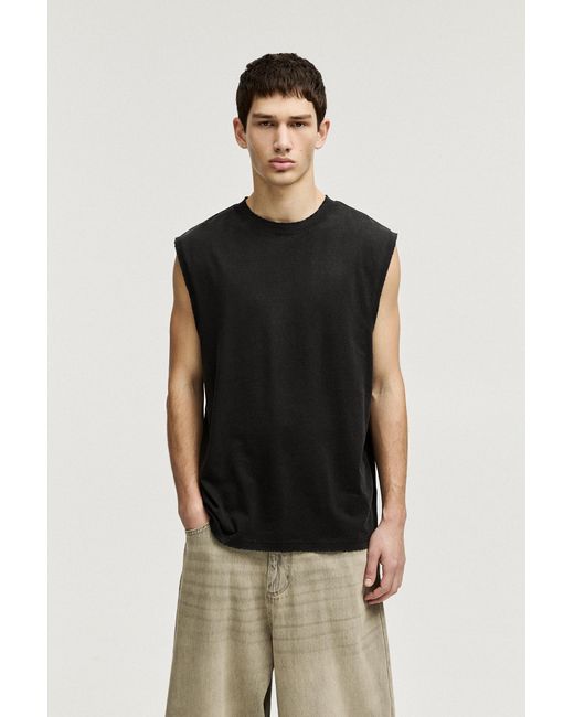Pull&Bear Black Washed Sleeveless T-Shirt for men