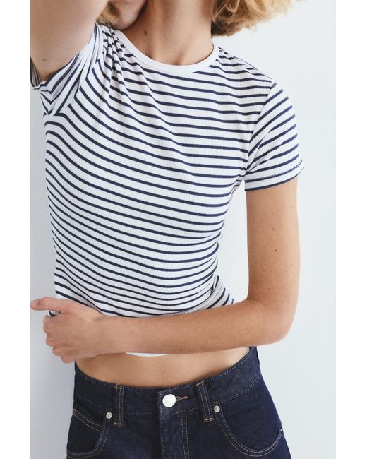 Pull&Bear Blue Ribbed Short Sleeve T-Shirt