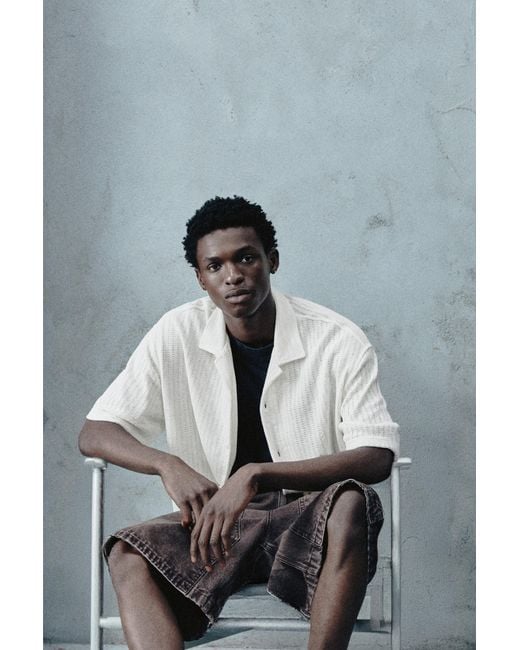 Pull&Bear Gray Short Sleeve Cutwork Shirt for men