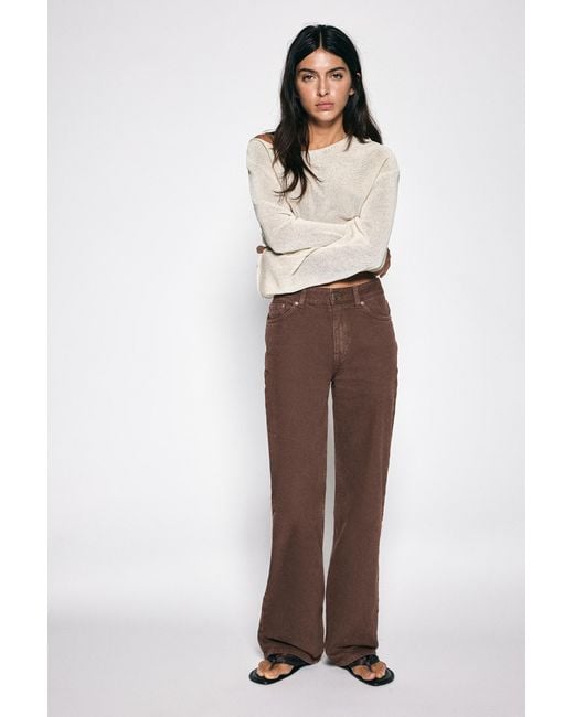 Pull&Bear Brown High-Waist Wide Straight-Leg Jeans