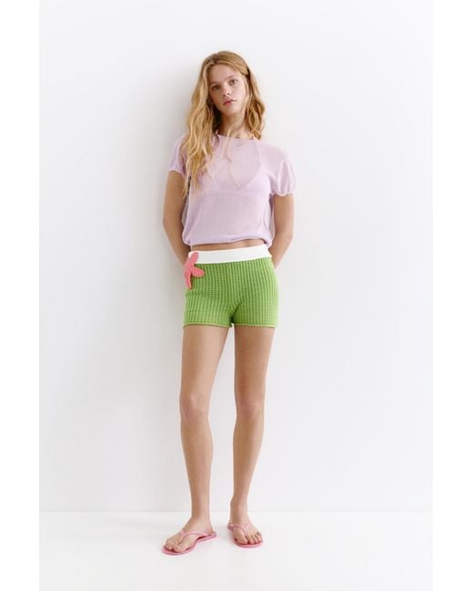 Pull&Bear White Crochet Floral Shorts