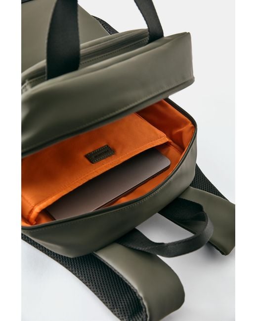 Pull&Bear Green Rubberised Backpack for men