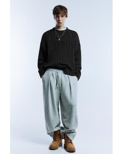 Pull&Bear Black Acid Wash Cable-Knit Sweater for men