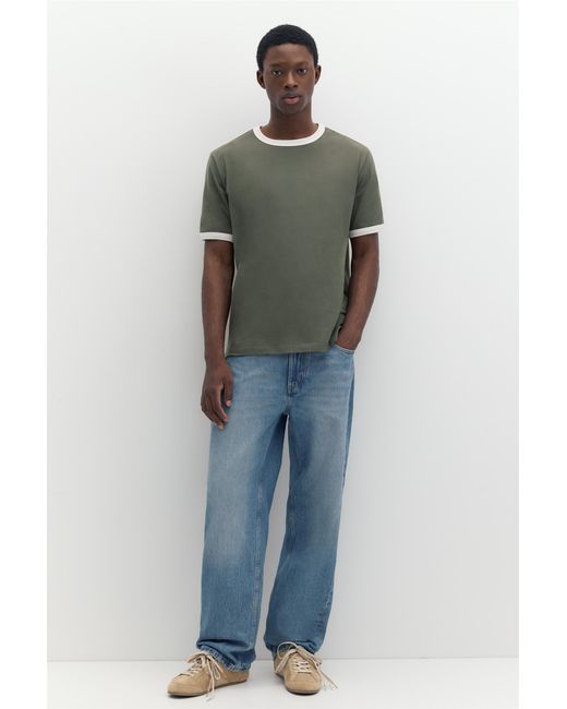 Pull&Bear Green Contrast Trim T-Shirt for men