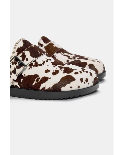 Pull&Bear Brown Cow Leather Clogs for men