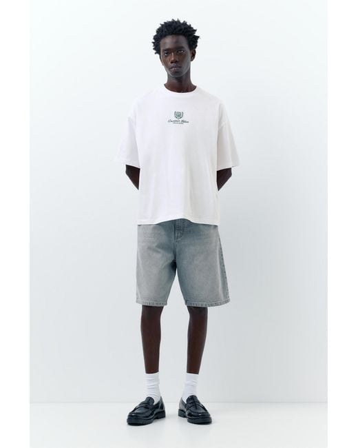 Pull&Bear Gray Downtown Edition Embroidered T-Shirt for men