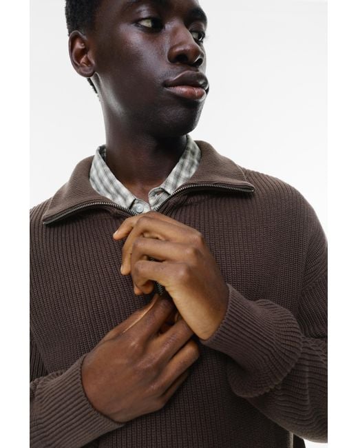 Pull&Bear Brown Quarter-Zip Sweater for men