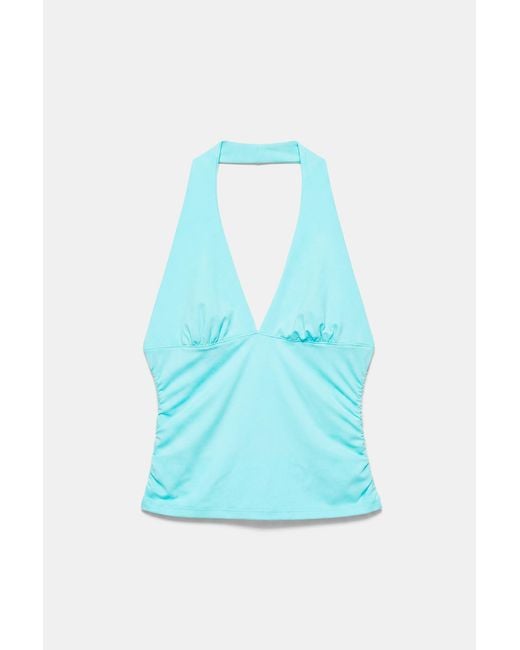 Pull&Bear Haltertop Met Plooien in het Blue
