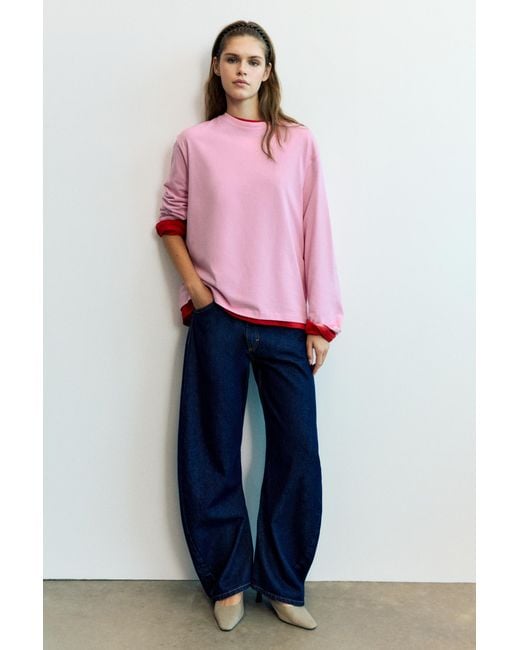 Pull&Bear Pink Oversize Long Sleeve T-Shirt