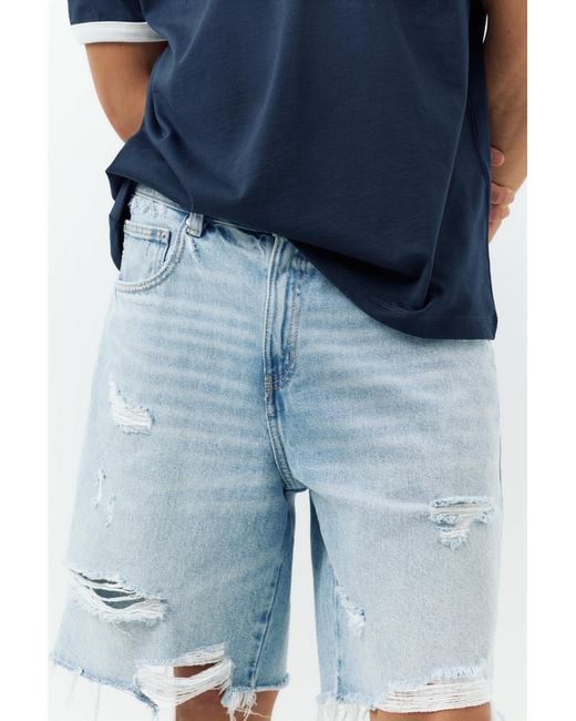 Pull&Bear Straight Fit Denim Short in het Blue voor heren