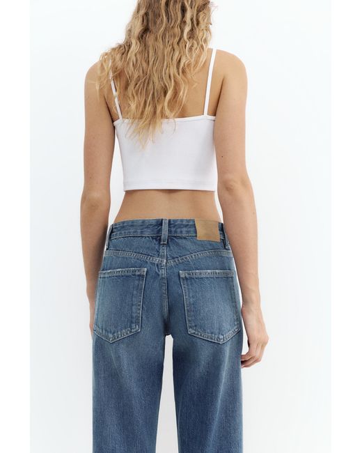 Pull&Bear Blue Mid-Waist Straight-Leg Jeans