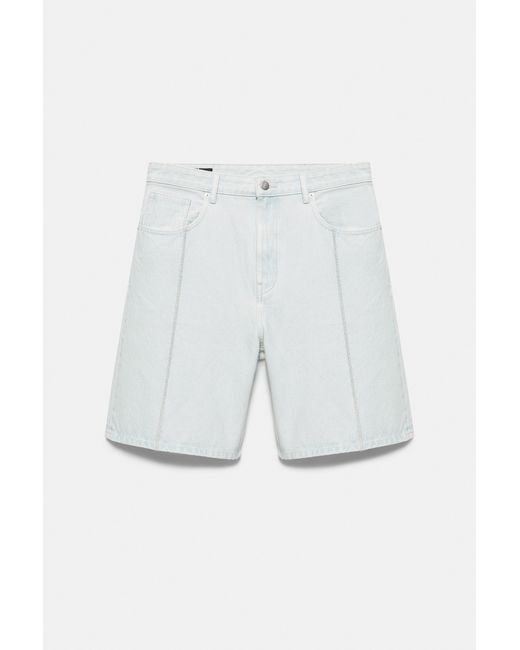 Pull&Bear White Baggy Denim Bermuda Shorts With Seams for men