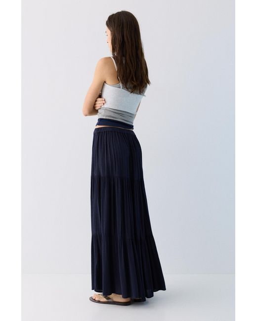 Pull&Bear Blue Flowy Paneled Midi Skirt