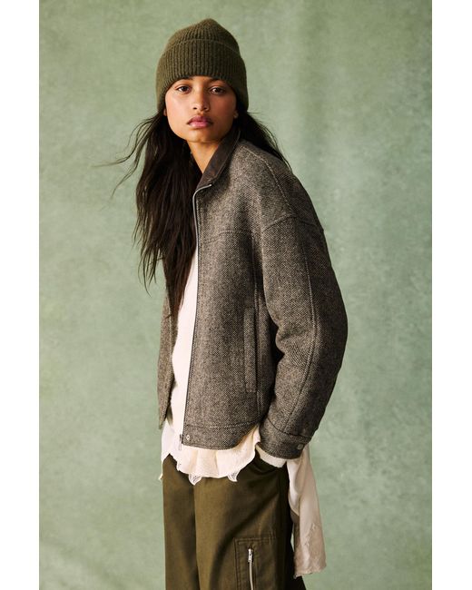 Pull&Bear Green Oversize Herringbone Jacket