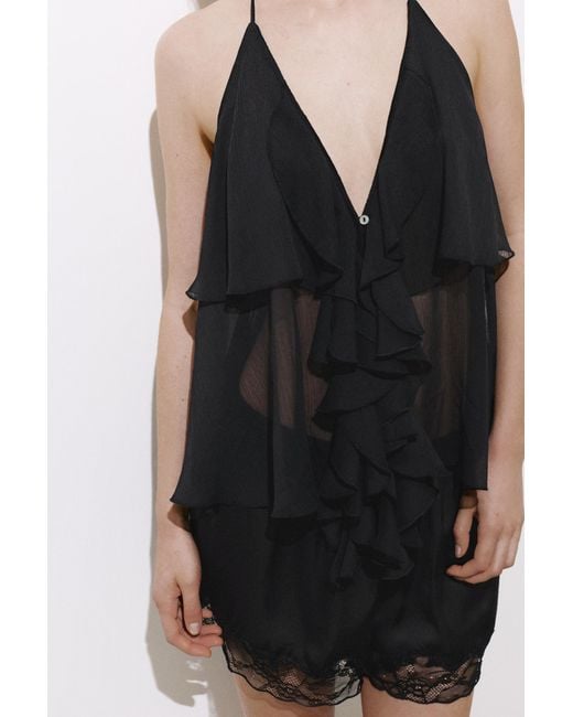 Pull&Bear Black Halter Top With Ruffles