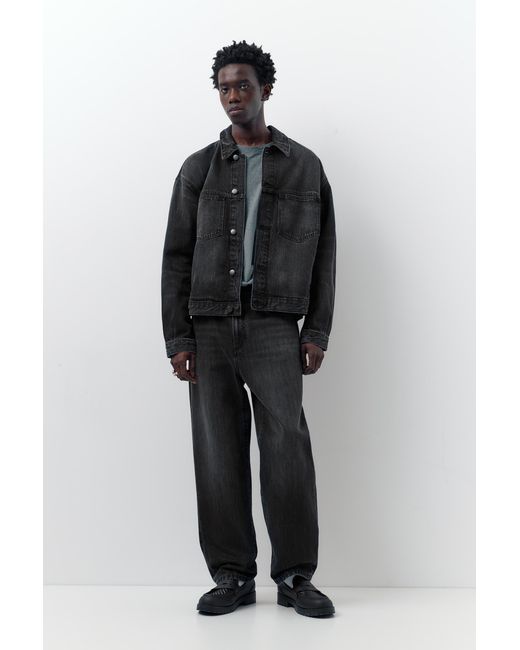 Pull&Bear Black Denim Trucker Jacket for men