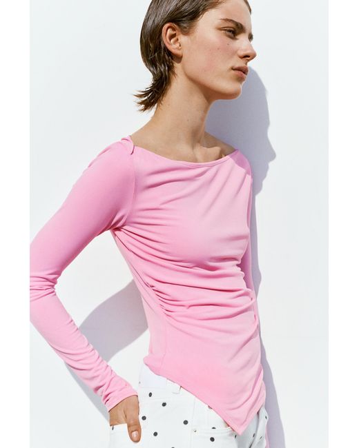 Pull&Bear Pink Boat Neck Top With Gathered Detail