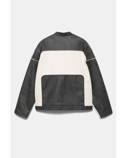 Pull&Bear Gray Paneled Leather Effect Jacket for men
