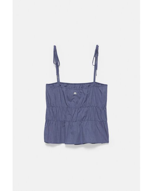 Pull&Bear Blue Checked Gathered Strappy Top