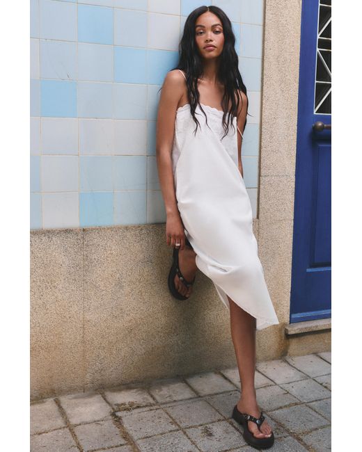 Pull&Bear Blue Midi Dress With Swiss Embroidery