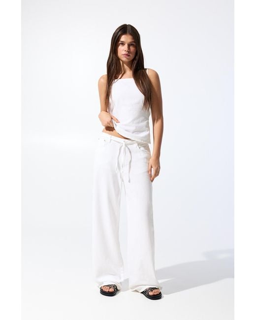 Pull&Bear White Baggy Jeans With Drawstring