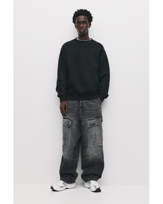 Pull&Bear Black Basic Round Neck Sweatshirt for men